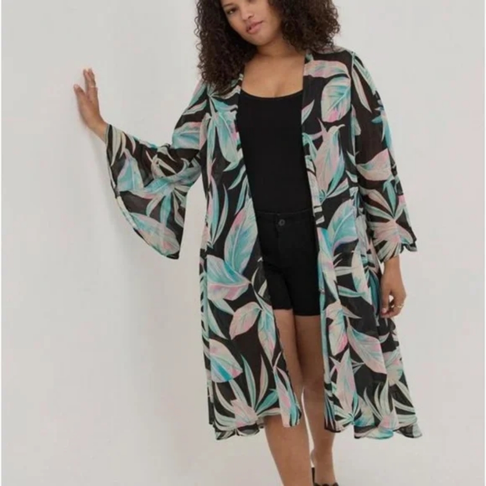 Torrid Pretty Summer Leaves Kimono/Swim Coverup